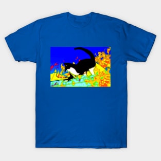 CUTE Tuxedo Cat living a psychedelic dream  Copyright TeAnne T-Shirt